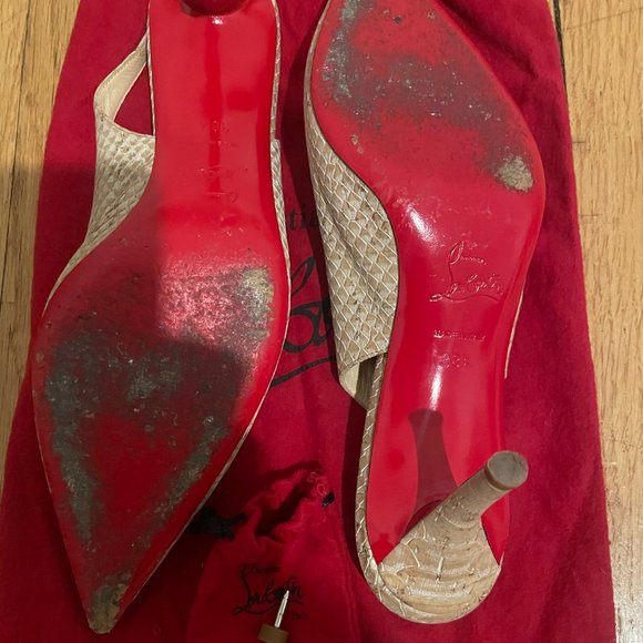 CHRISTIAN LOUBOUTIN Beige Python Apostrophy Slingback - Picture 4 of 8